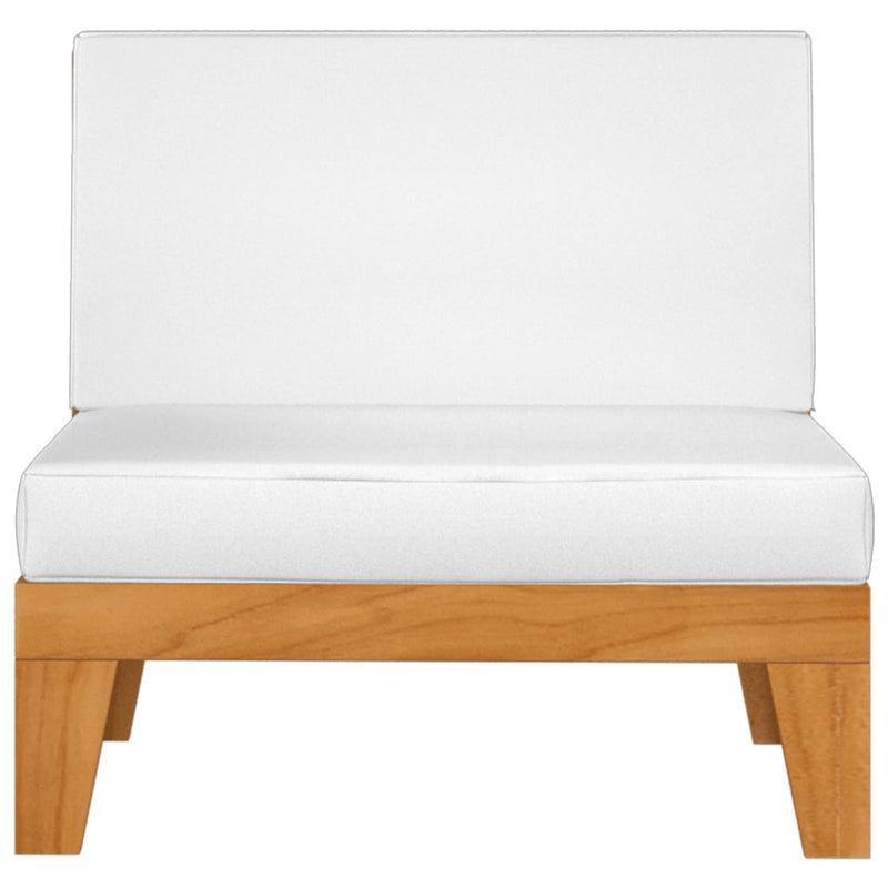 vidaXL Sectional Middle Sofa & Cream White Cushions Solid Acacia Wood