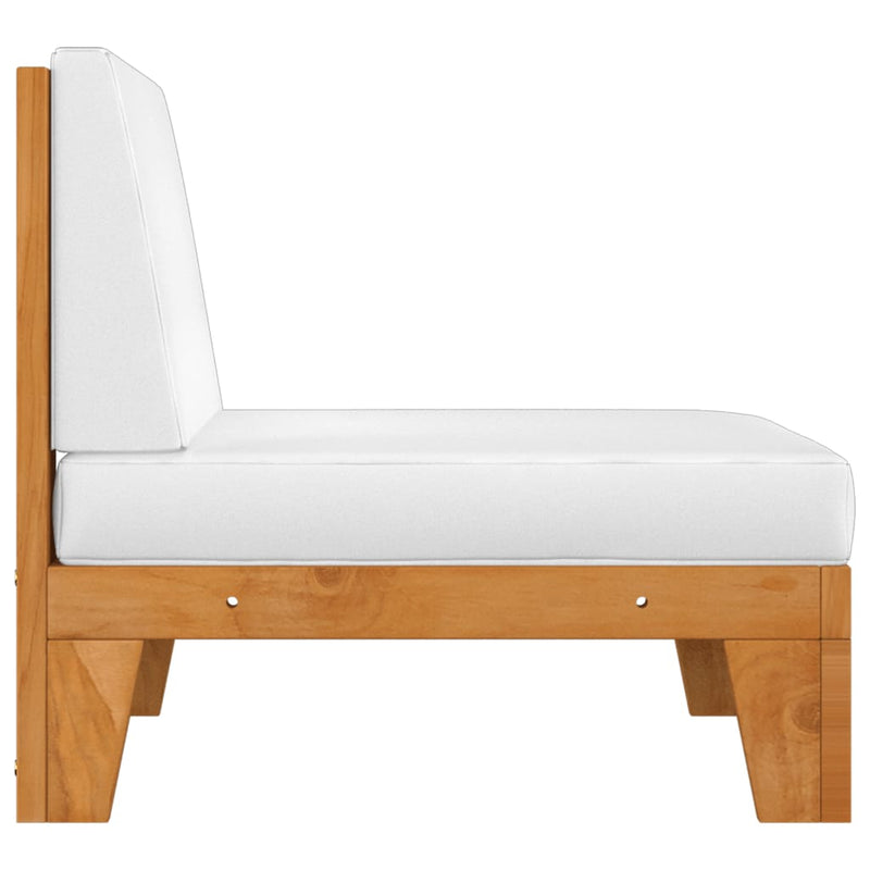 vidaXL Sectional Middle Sofa & Cream White Cushions Solid Acacia Wood