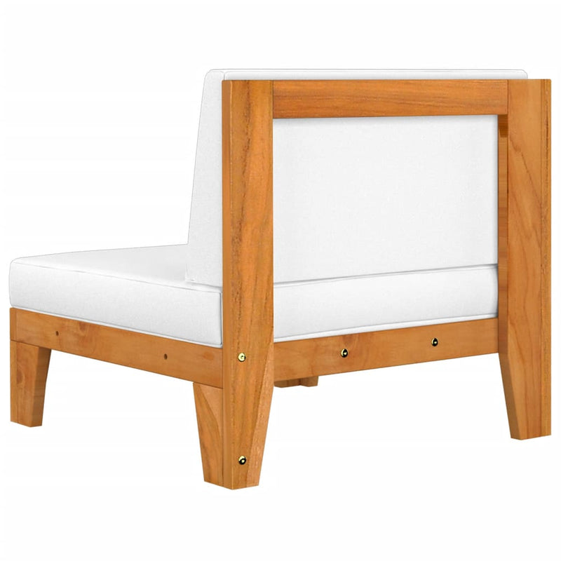 vidaXL Sectional Middle Sofa & Cream White Cushions Solid Acacia Wood