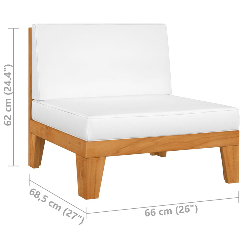 vidaXL Sectional Middle Sofa & Cream White Cushions Solid Acacia Wood