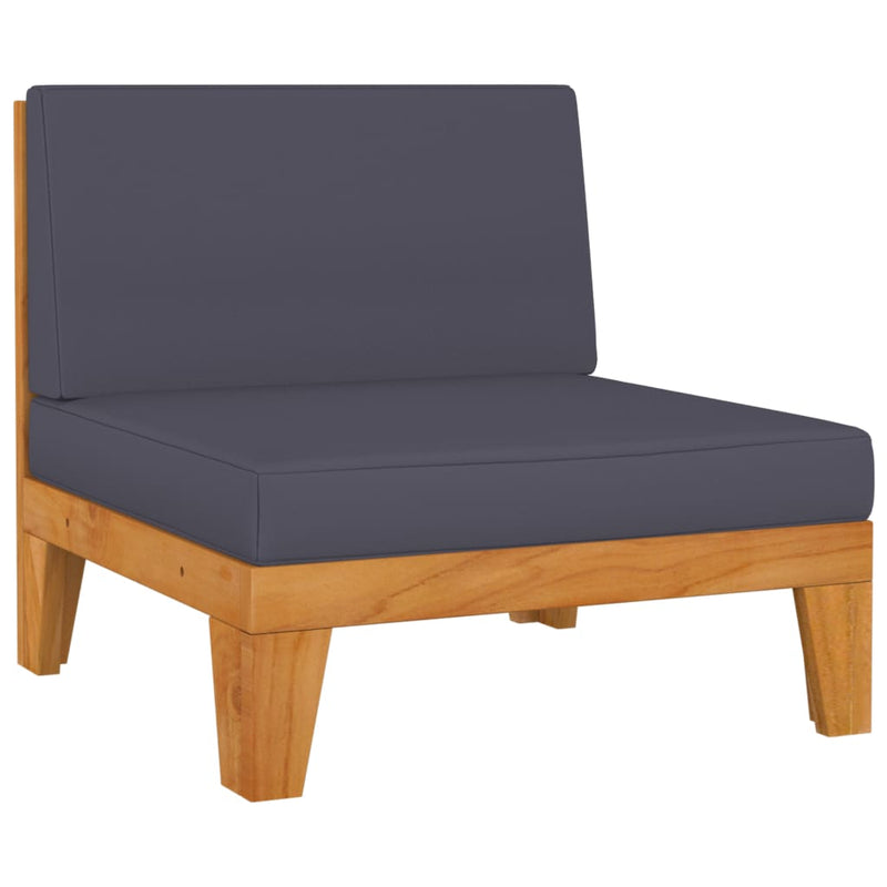 vidaXL Sectional Middle Sofa with Dark Grey Cushions Solid Acacia Wood