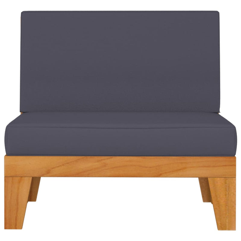 vidaXL Sectional Middle Sofa with Dark Grey Cushions Solid Acacia Wood