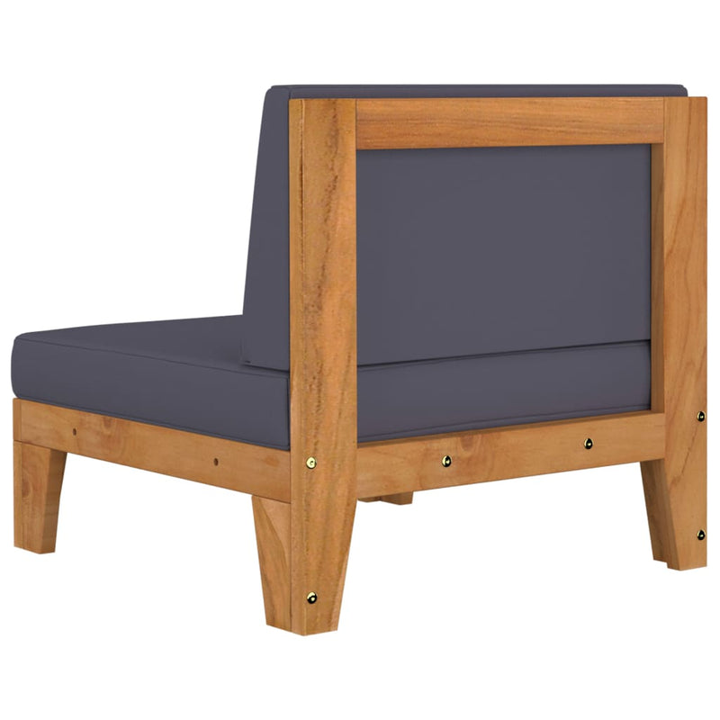 vidaXL Sectional Middle Sofa with Dark Grey Cushions Solid Acacia Wood