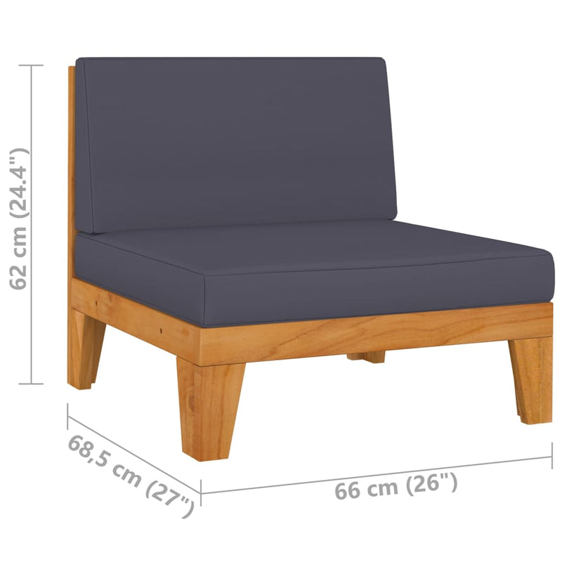 vidaXL Sectional Middle Sofa with Dark Grey Cushions Solid Acacia Wood