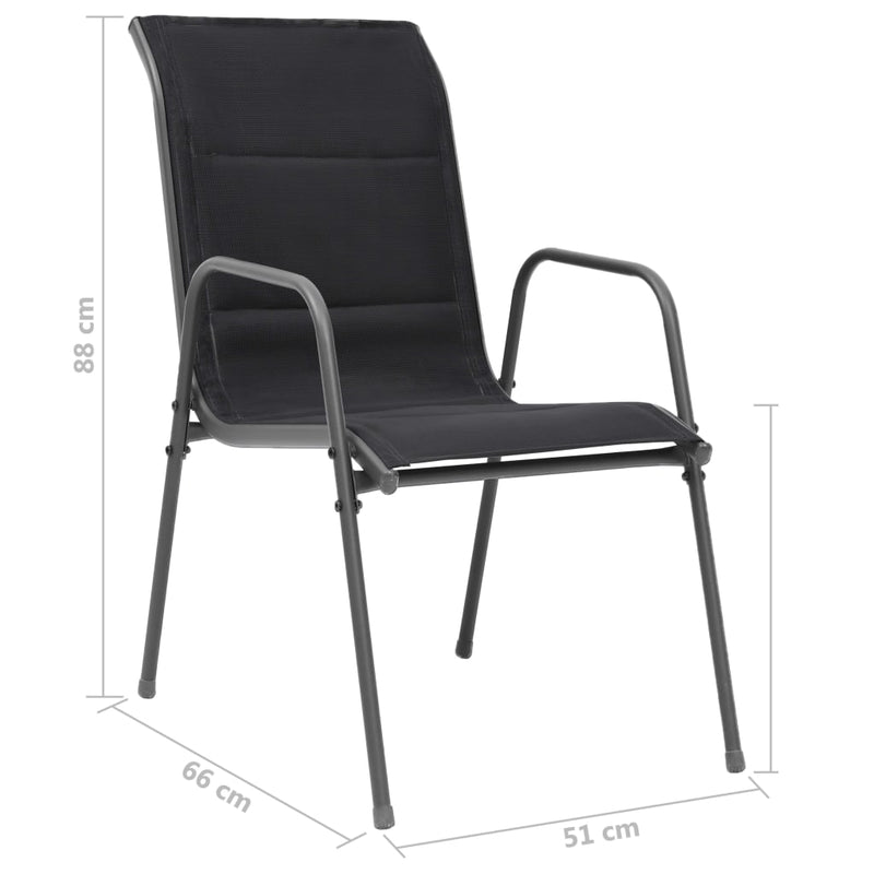 vidaXL Stackable Garden Chairs 2 pcs Steel and Textilene Black