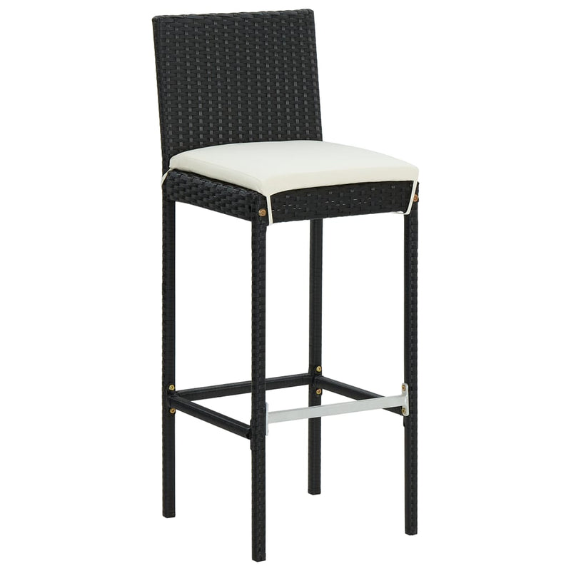 vidaXL Garden Bar Stools with Cushions 2 pcs Black Poly Rattan