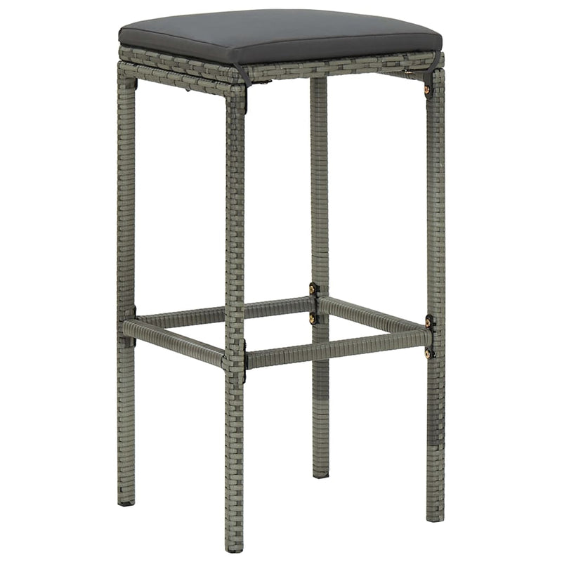 vidaXL Bar Stools with Cushions 2 pcs Grey Poly Rattan