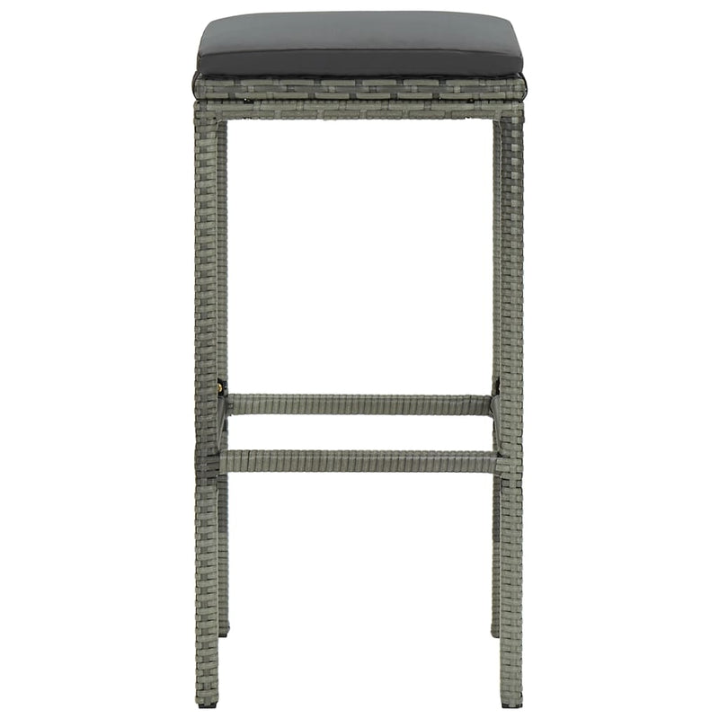 vidaXL Bar Stools with Cushions 2 pcs Grey Poly Rattan