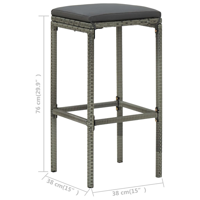vidaXL Bar Stools with Cushions 2 pcs Grey Poly Rattan