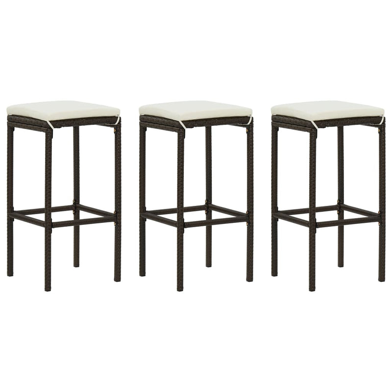 vidaXL Bar Stools with Cushions 3 pcs Brown Poly Rattan