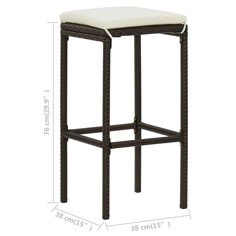vidaXL Bar Stools with Cushions 4 pcs Brown Poly Rattan