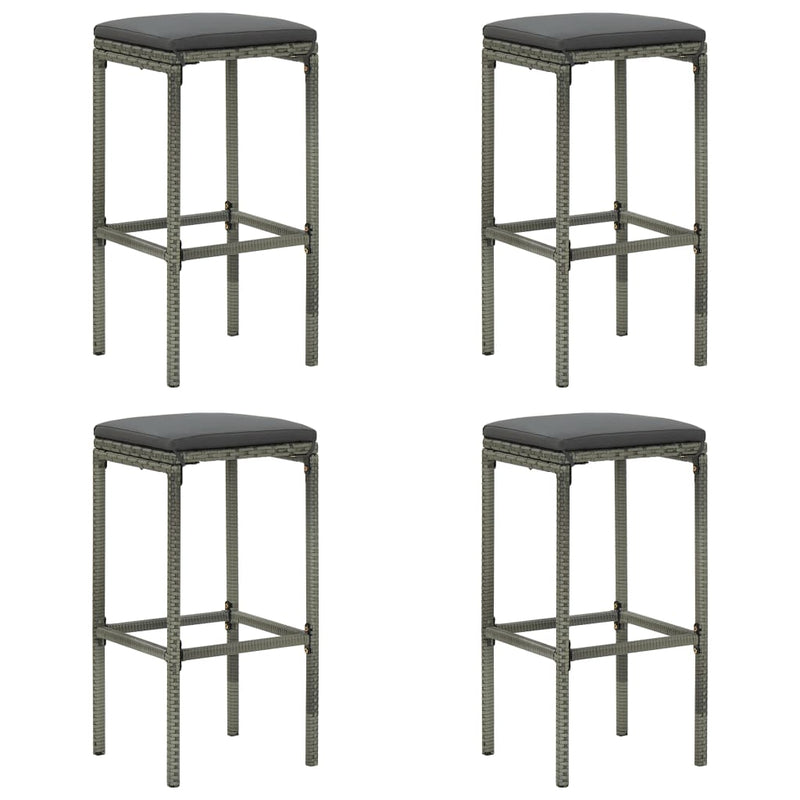 vidaXL Bar Stools with Cushions 4 pcs Grey Poly Rattan