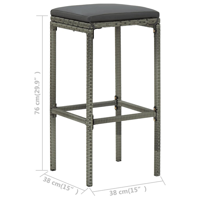 vidaXL Bar Stools with Cushions 4 pcs Grey Poly Rattan