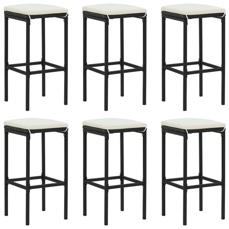vidaXL Bar Stools with Cushions 6 pcs Black Poly Rattan