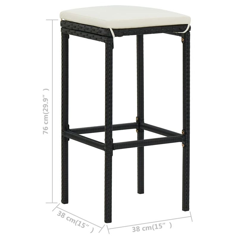 vidaXL Bar Stools with Cushions 6 pcs Black Poly Rattan