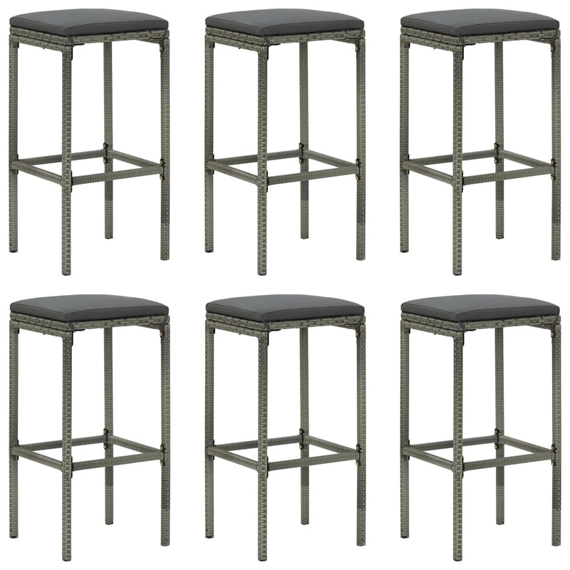 vidaXL Bar Stools with Cushions 6 pcs Grey Poly Rattan