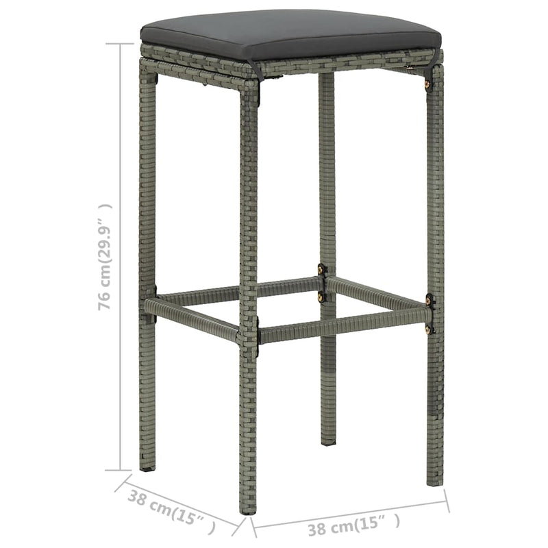 vidaXL Bar Stools with Cushions 6 pcs Grey Poly Rattan