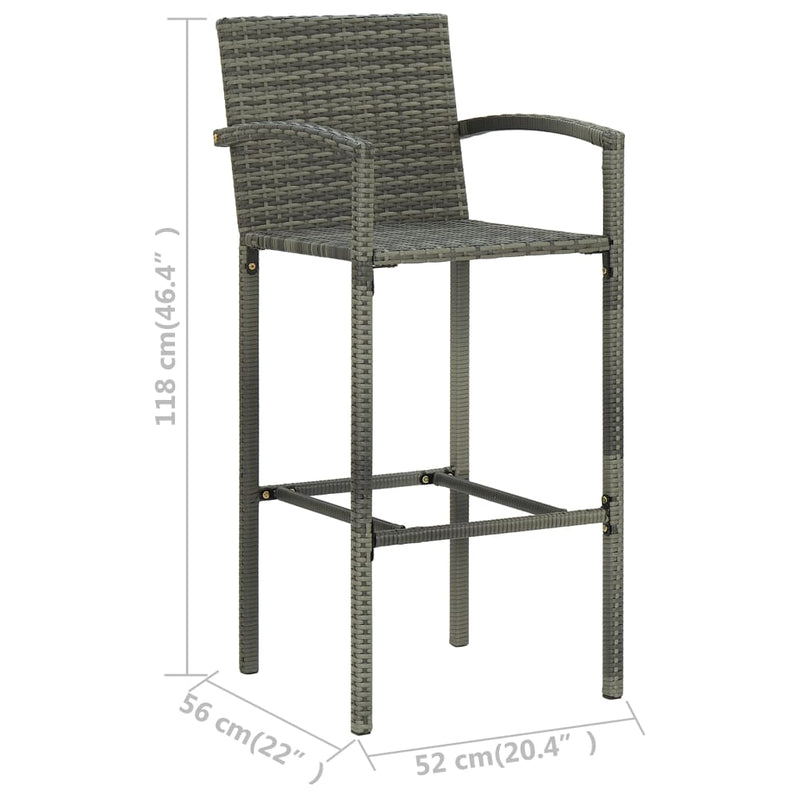 vidaXL Bar Stools 2 pcs Grey Poly Rattan