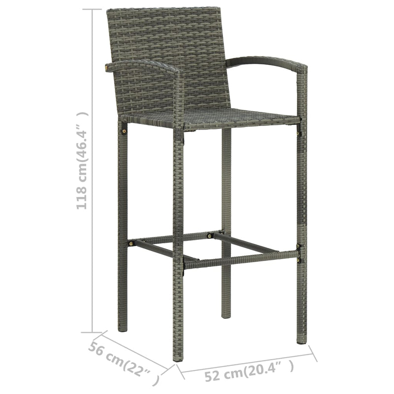 vidaXL Bar Stools 4 pcs Grey Poly Rattan