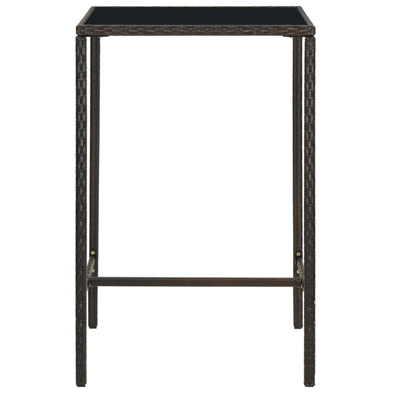 vidaXL Garden Bar Table Brown 70x70x110 cm Poly Rattan and Glass