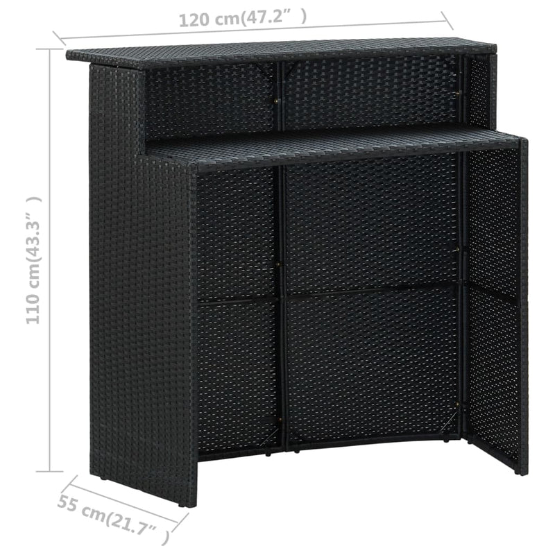 vidaXL Garden Bar Table Black 120x55x110 cm Poly Rattan