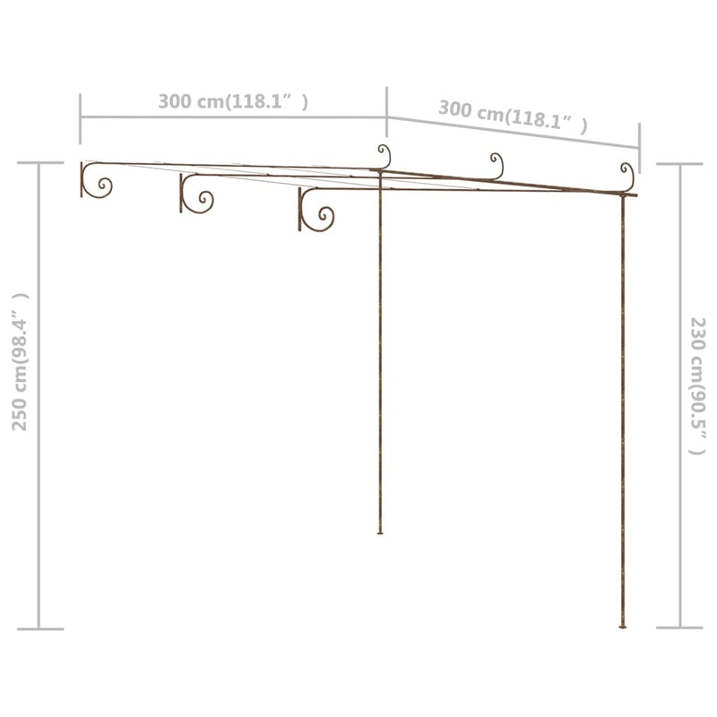 vidaXL Garden Pergola Antique Brown 3x3x2.5 m Iron