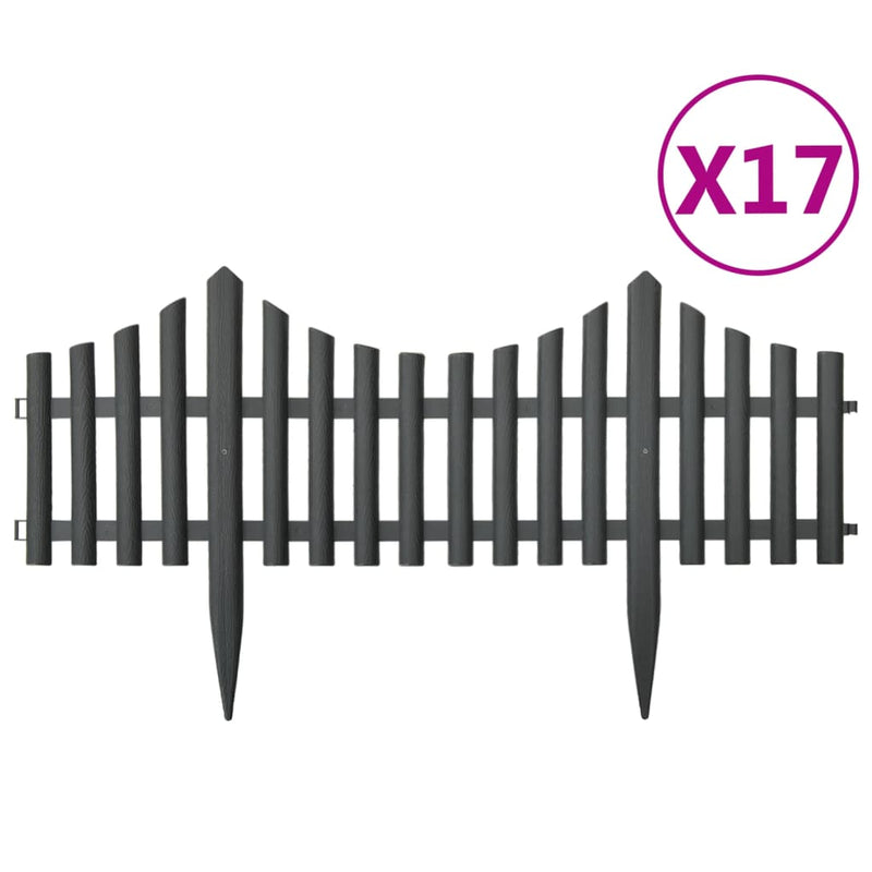 vidaXL Lawn Edgings 17 pcs Anthracite 10 m PP