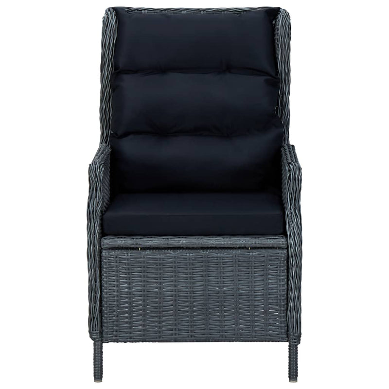 vidaXL Reclining Garden Chair with Cushions Poly Rattan Dark Grey