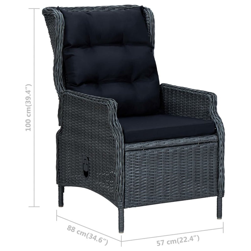 vidaXL Reclining Garden Chair with Cushions Poly Rattan Dark Grey