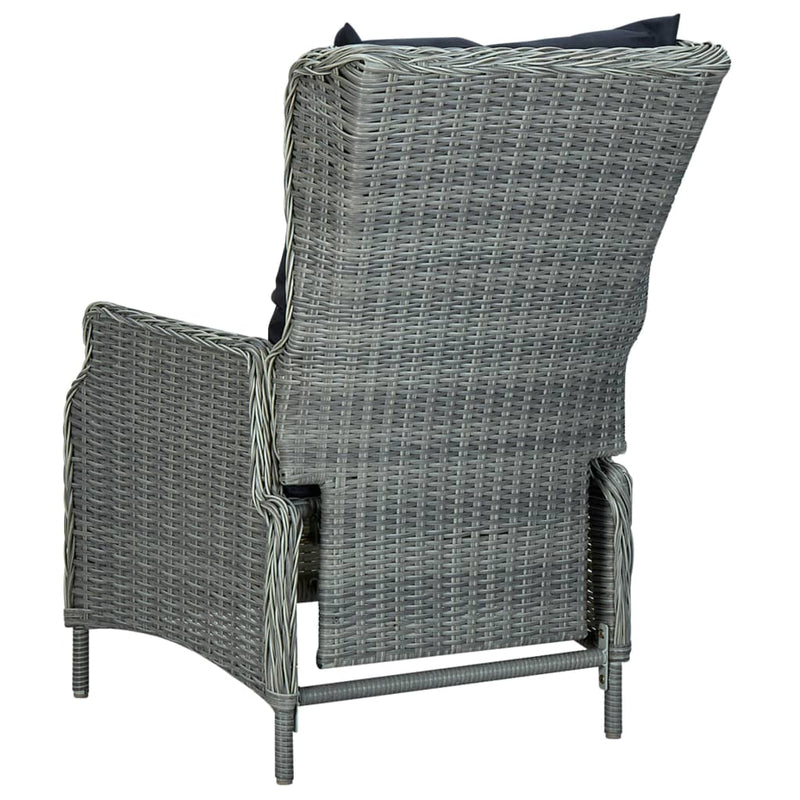 vidaXL Reclining Garden Chair with Cushions Poly Rattan Light Grey
