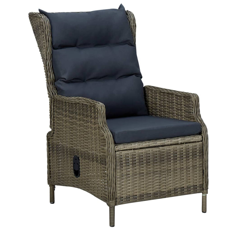 vidaXL Reclining Garden Chair with Cushions Poly Rattan Brown