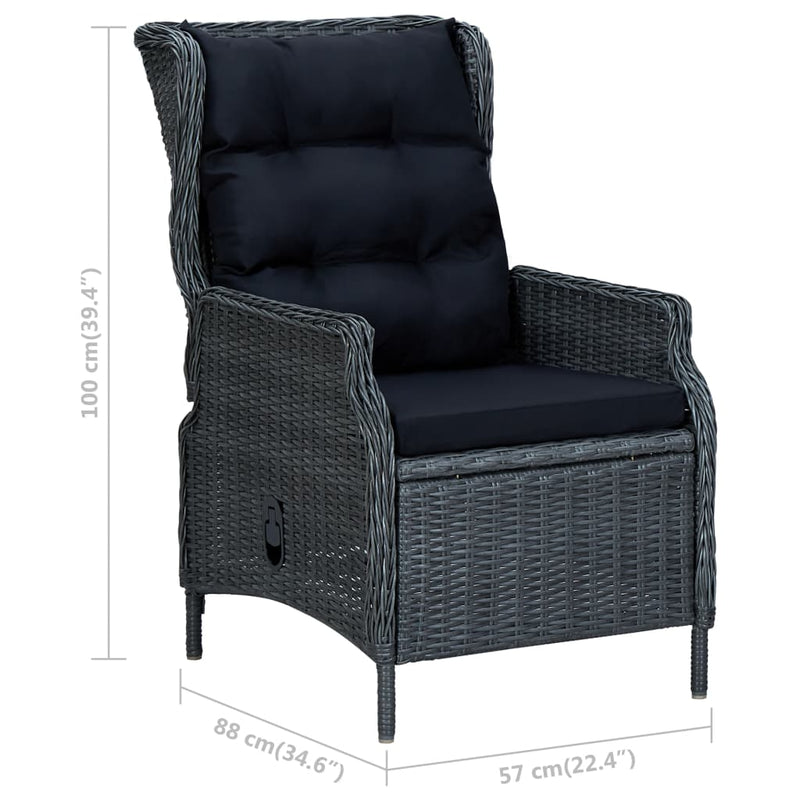 vidaXL Reclining Garden Chair with Footstool Poly Rattan Dark Grey