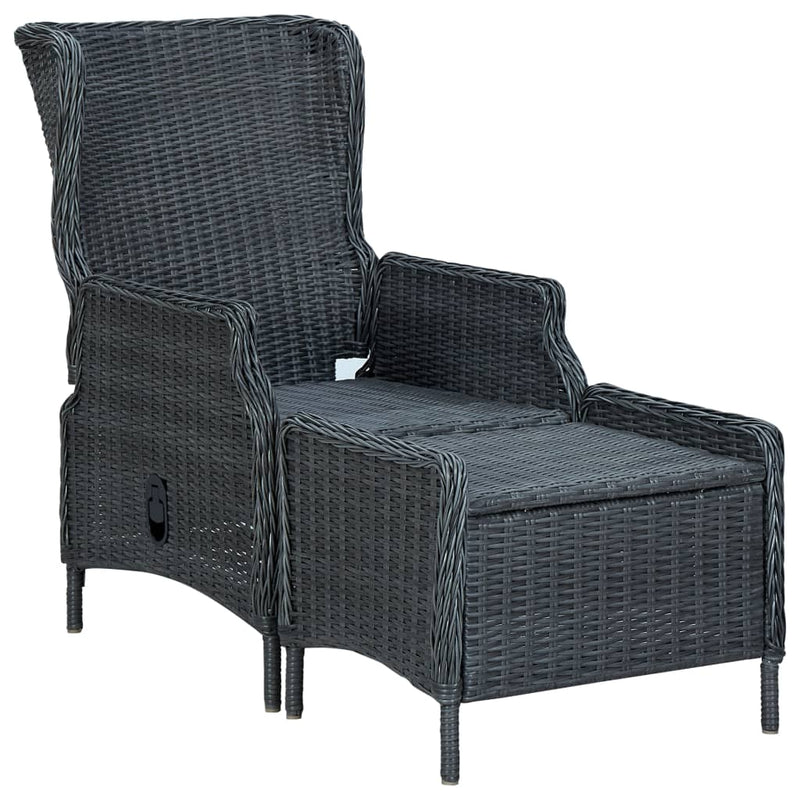 vidaXL Reclining Garden Chair with Footstool Poly Rattan Dark Grey