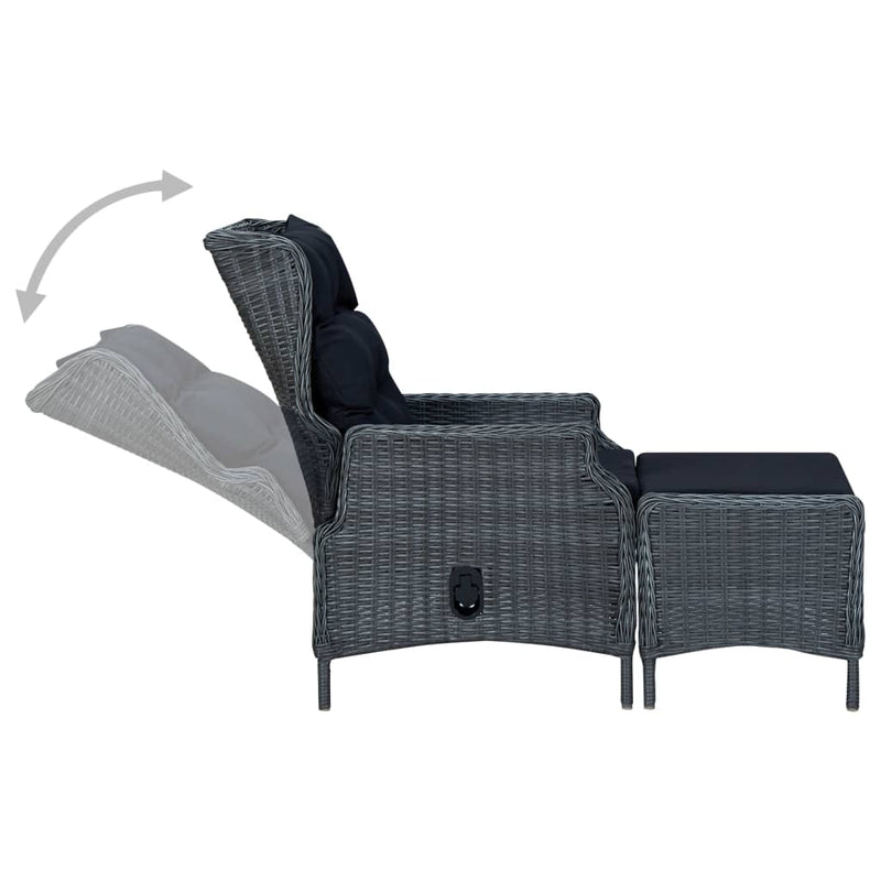 vidaXL Reclining Garden Chair with Footstool Poly Rattan Dark Grey