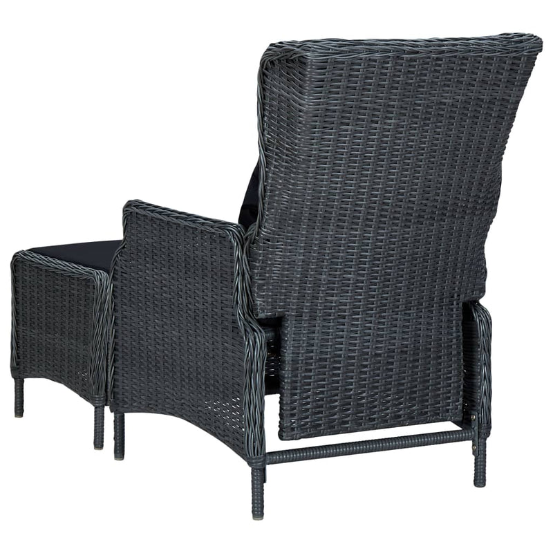 vidaXL Reclining Garden Chair with Footstool Poly Rattan Dark Grey