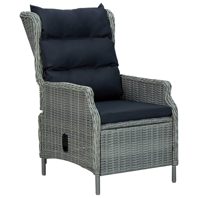 vidaXL Reclining Garden Chair with Footstool Poly Rattan Light Grey