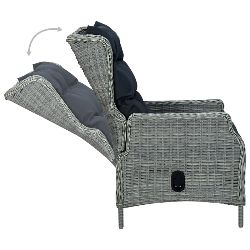 vidaXL Reclining Garden Chair with Footstool Poly Rattan Light Grey