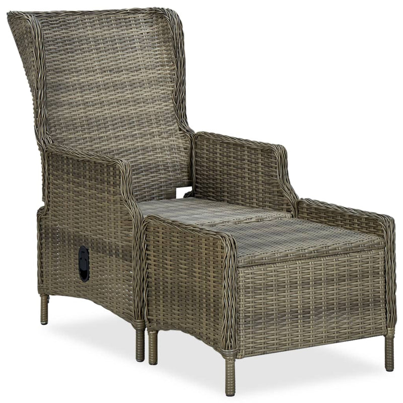 vidaXL Reclining Garden Chair with Footstool Poly Rattan Brown