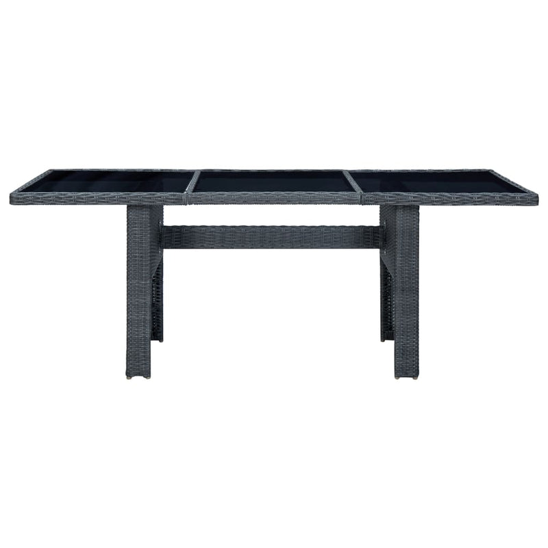 vidaXL Garden Table Dark Grey Poly Rattan and Tempered Glass