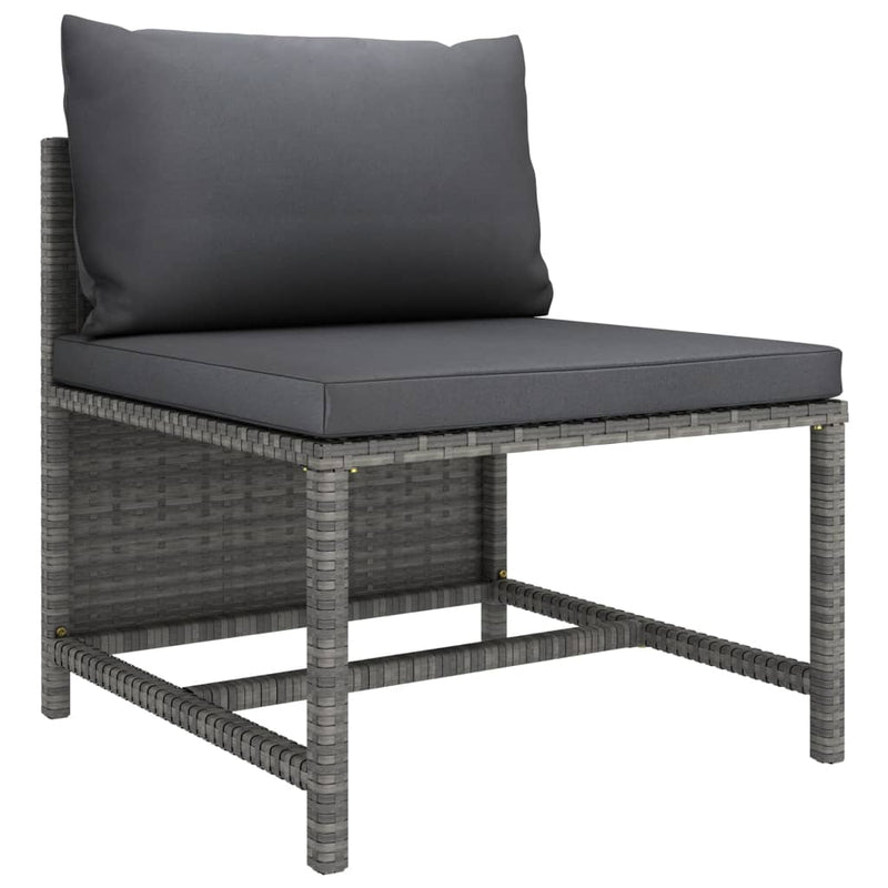 vidaXL Sectional Middle Sofa with Cushions Grey Poly Rattan