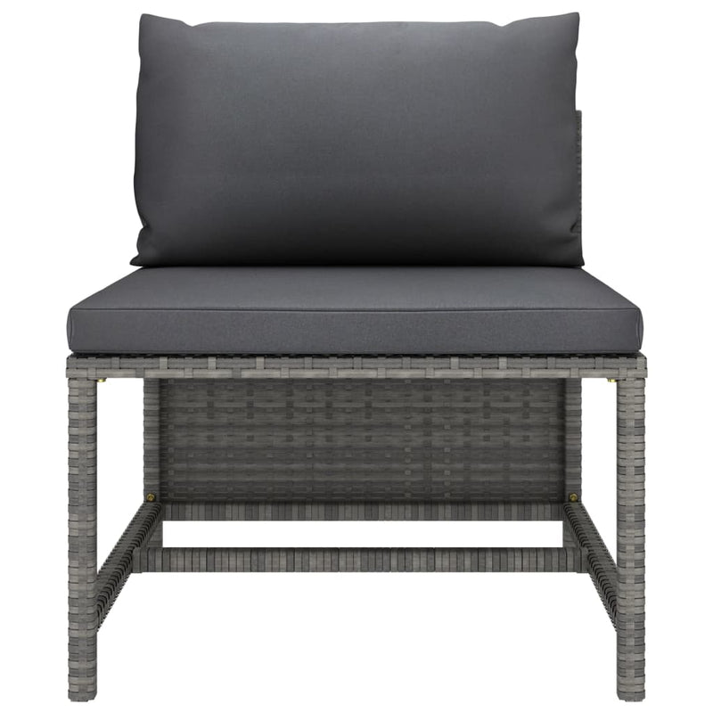 vidaXL Sectional Middle Sofa with Cushions Grey Poly Rattan