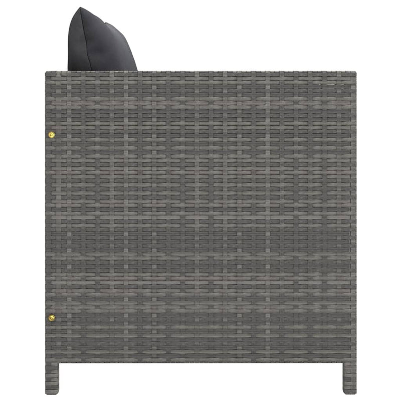 vidaXL Garden Sofa with Cushions Grey Poly Rattan