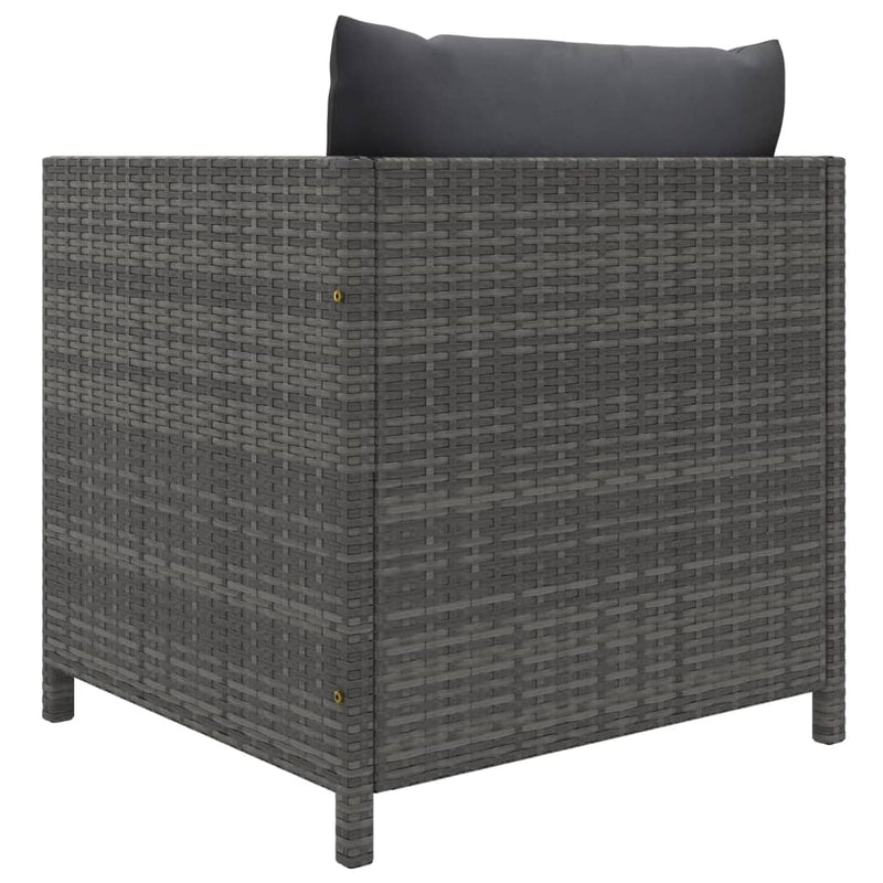 vidaXL Garden Sofa with Cushions Grey Poly Rattan