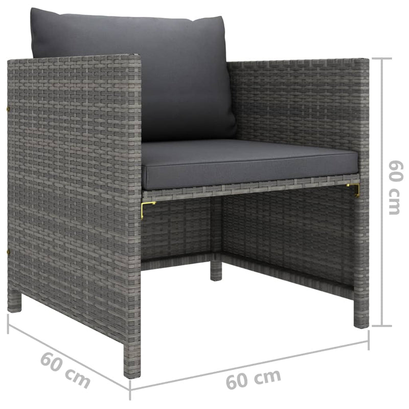 vidaXL Garden Sofa with Cushions Grey Poly Rattan