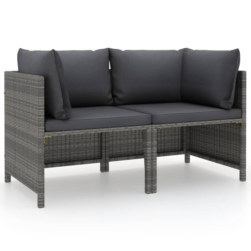 vidaXL 2-Seater Garden Sofa with Cushions Grey Poly Rattan