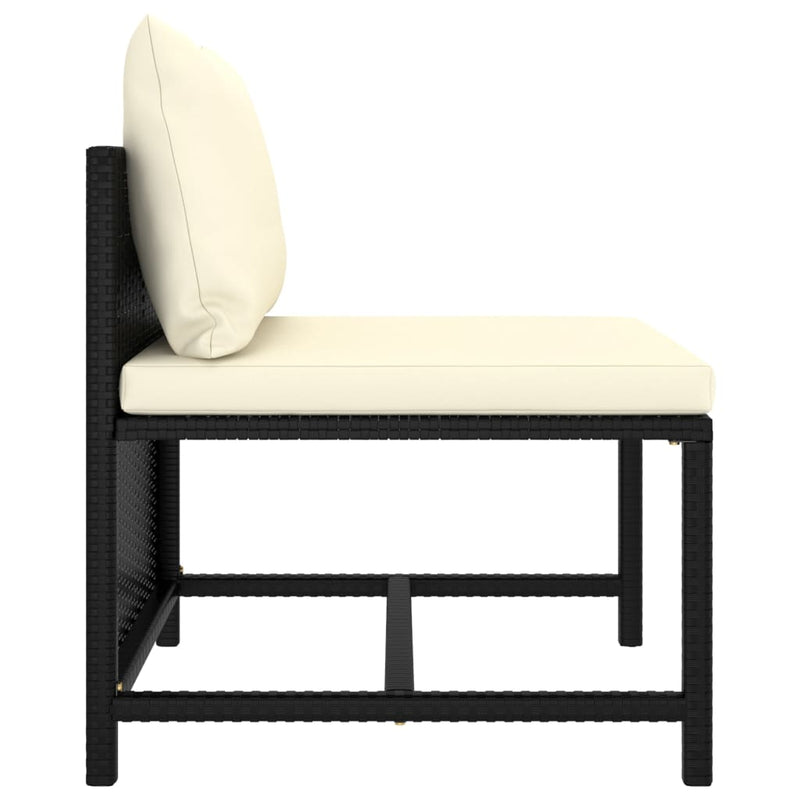 vidaXL Sectional Middle Sofa with Cushions Black Poly Rattan