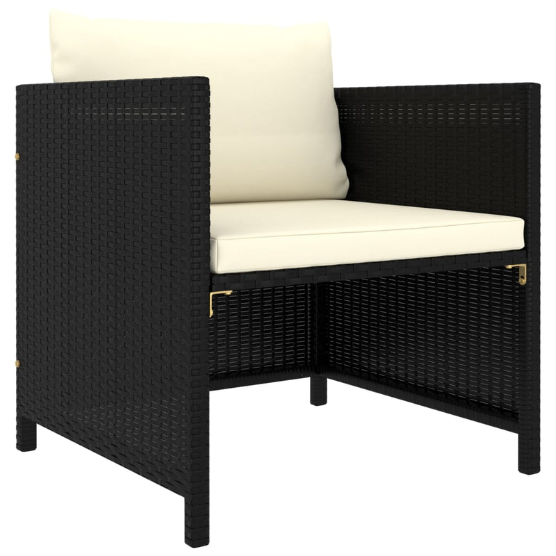 vidaXL Garden Sofa with Cushions Black Poly Rattan