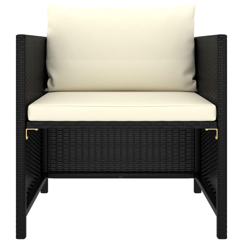 vidaXL Garden Sofa with Cushions Black Poly Rattan