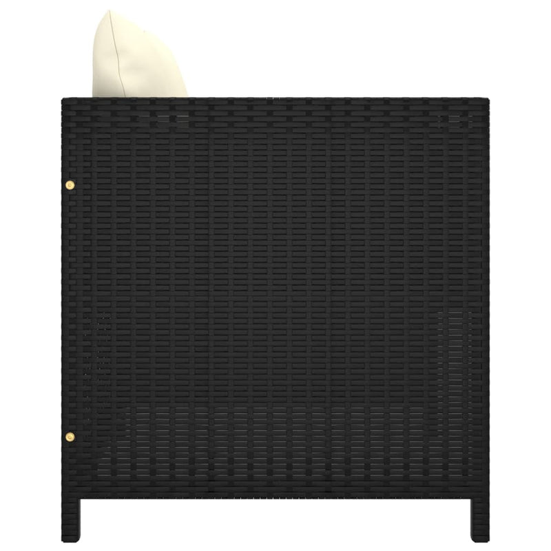 vidaXL Garden Sofa with Cushions Black Poly Rattan