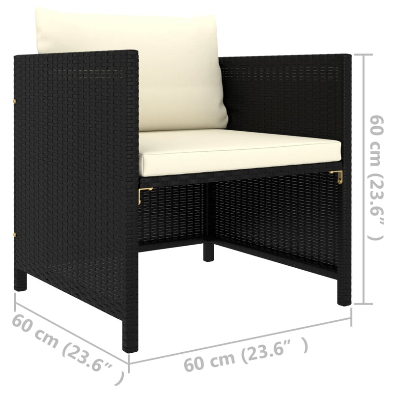 vidaXL Garden Sofa with Cushions Black Poly Rattan